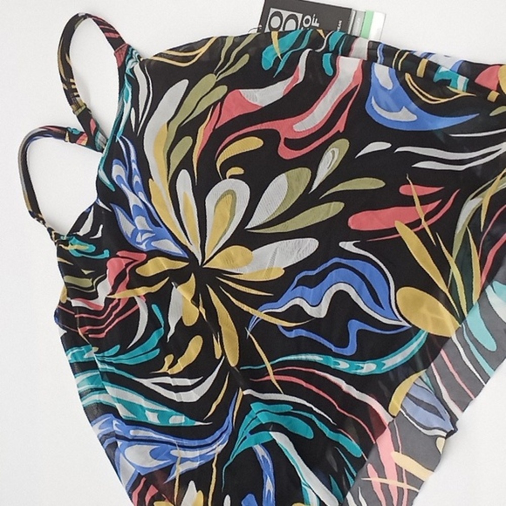 Coco Reef Retro Swirl Current Mesh Layer Underwire Tankini Top Black 34D